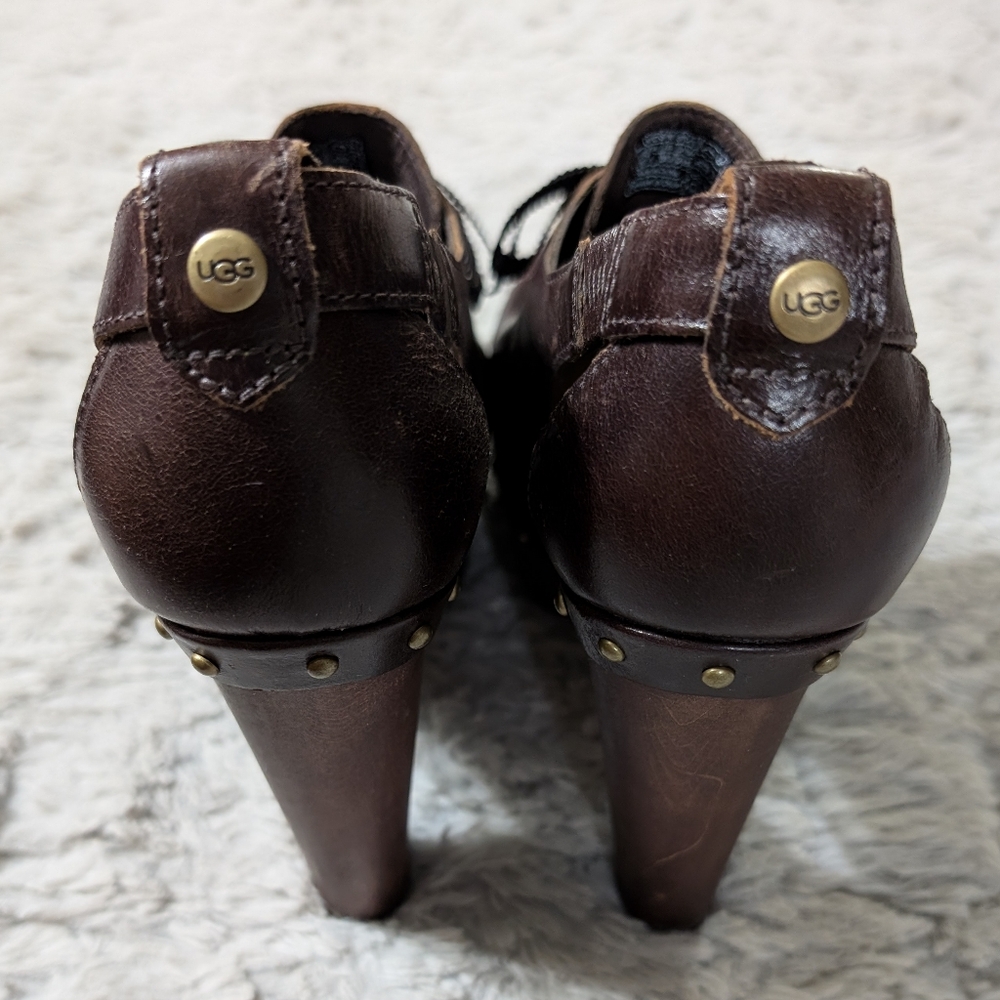 Ugg Celestina Brown Leather Platform Heels Women's Size 7.5 - Picture 6 of 11